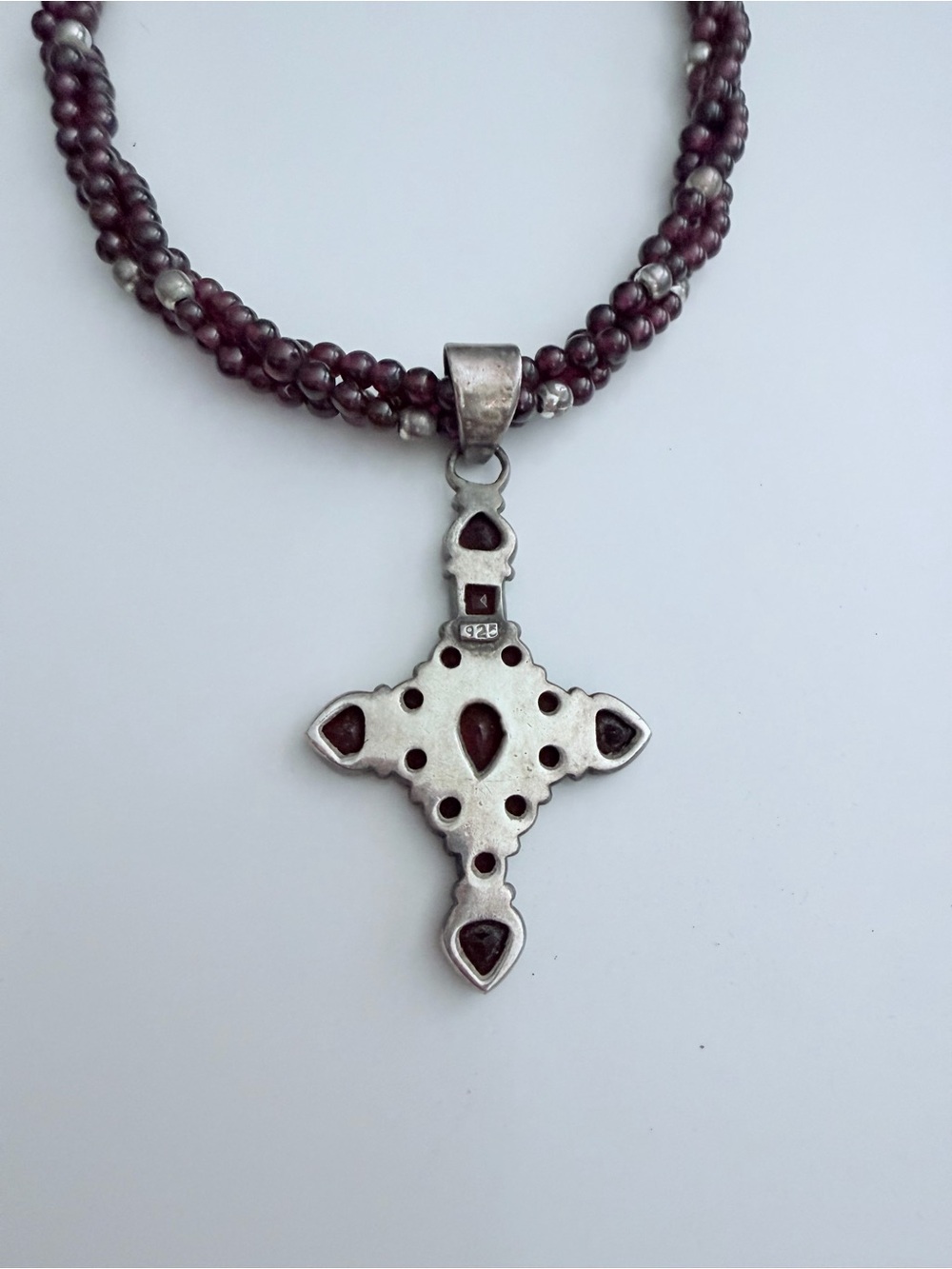 Genuine Garnet & Sterling Beaded Cross Pendant Necklace - Women Jewelry - Picture 4 of 4